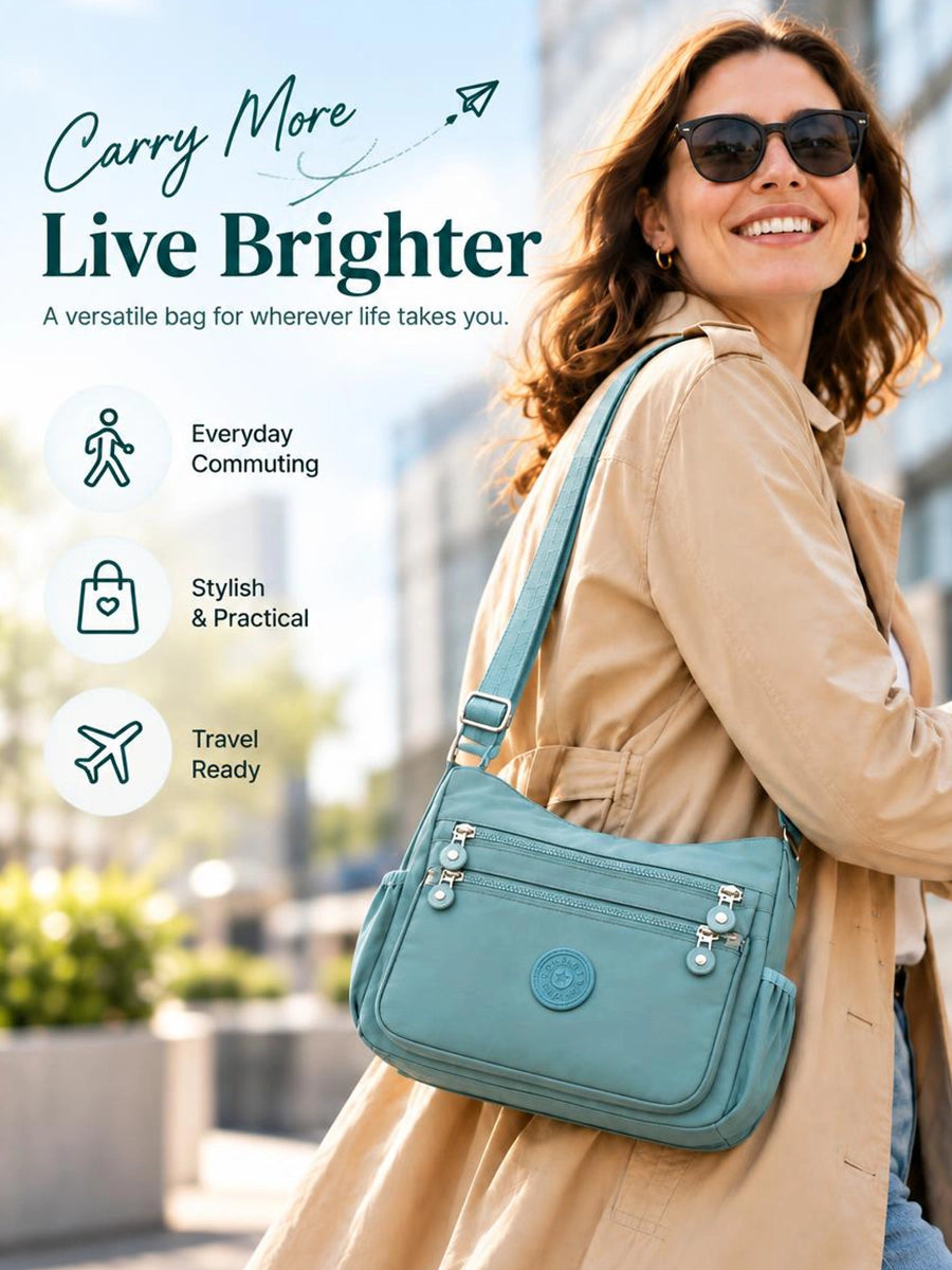 Multi-Pocket Nylon Crossbody Bag