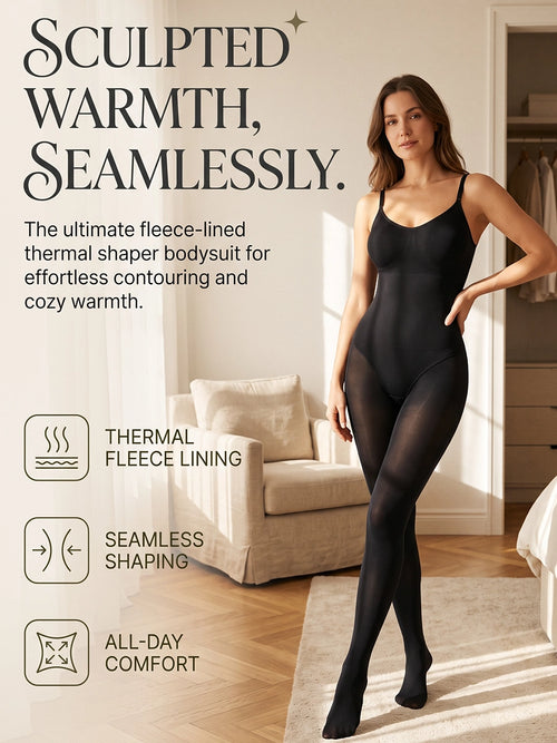 Fleece-Lined Faux-Sheer Full-Body Shapewear for Winter Layering