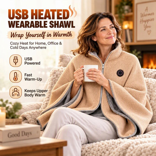 Heated Stand-Collar Shawl for Cool-Weather Layering