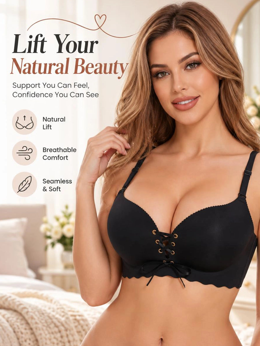 Adjustable Lace-Up Push-Up Bra with Padded Cups