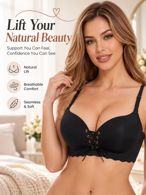 Adjustable Lace-Up Push-Up Bra with Padded Cups