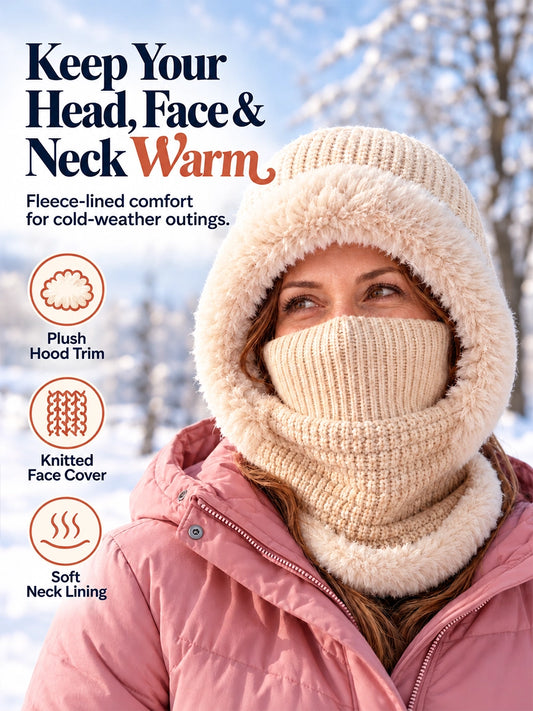 Fleece-Lined Knit Hat with Face Cover for Chilly Days