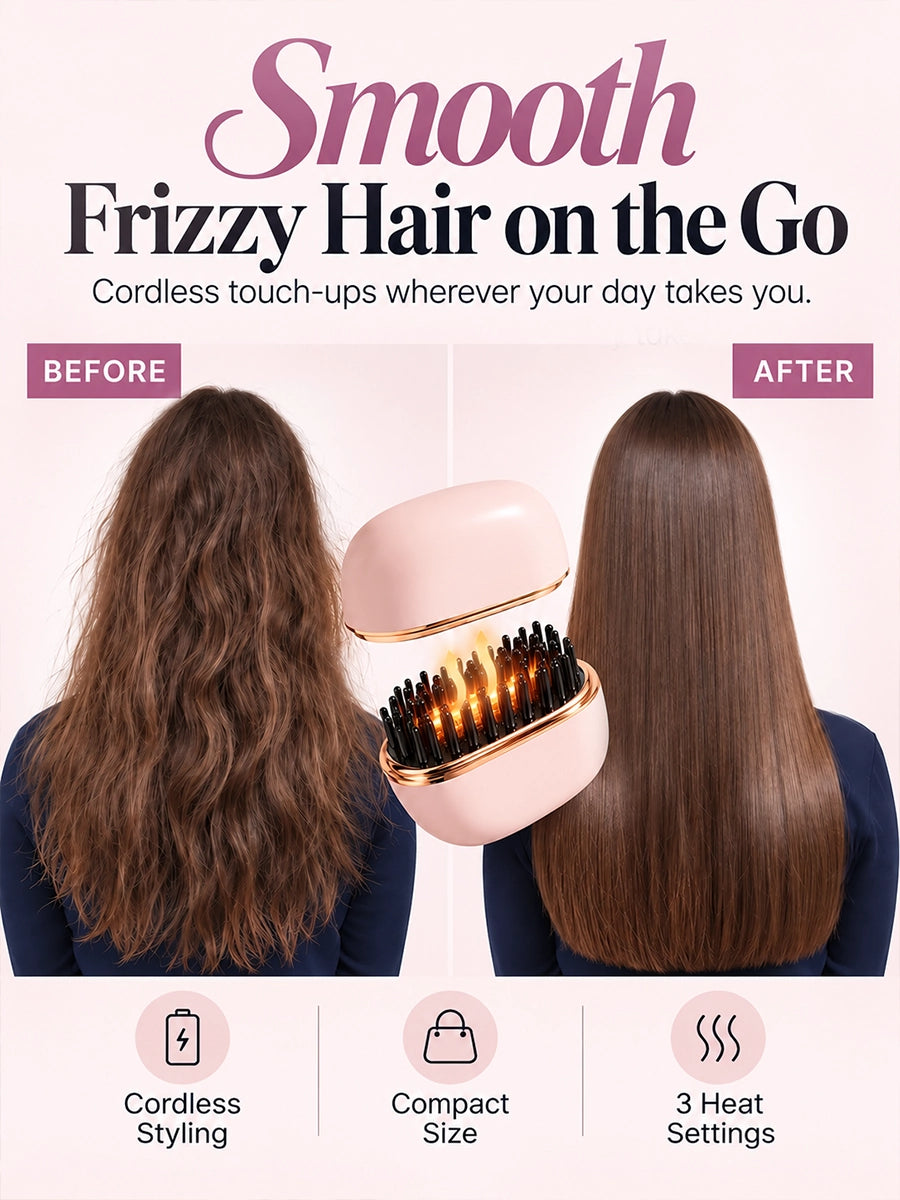 Mini Cordless Heated Straightening Brush for Hair Touch-Ups