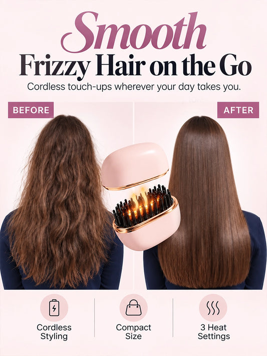 Mini Cordless Heated Straightening Brush for Hair Touch-Ups