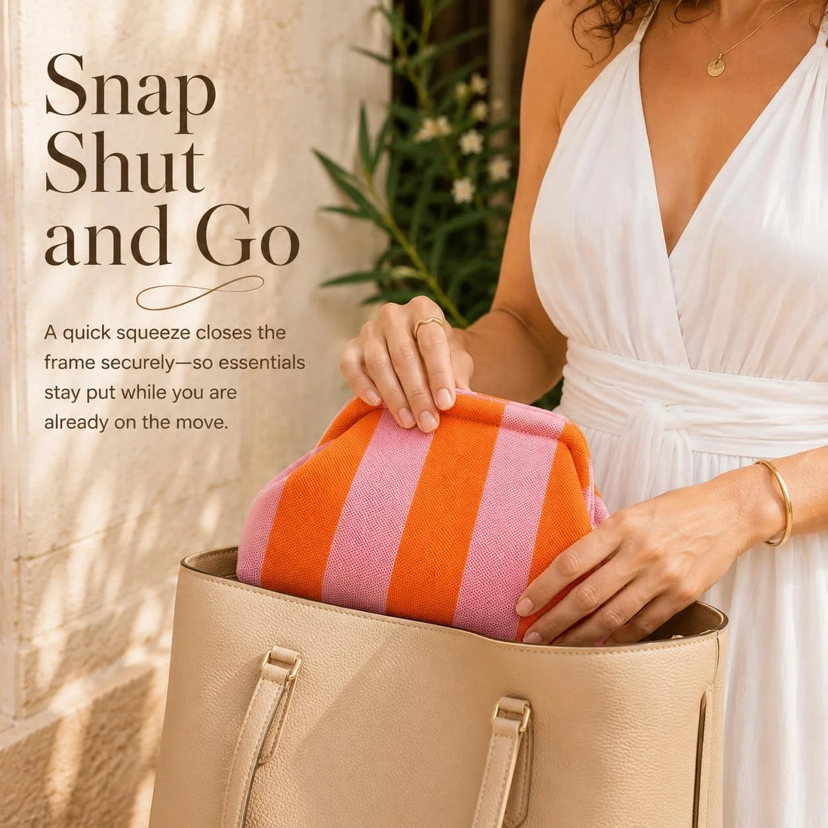 Wide-Opening Striped Knit Clutch for Makeup and Daily Essentials — view 5