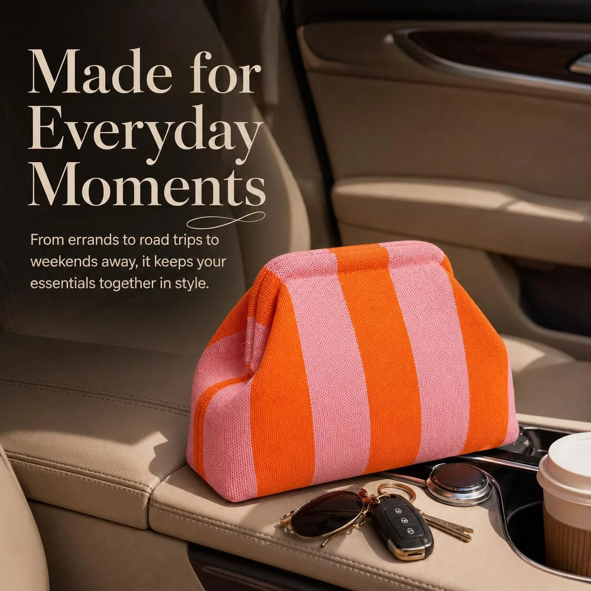Wide-Opening Striped Knit Clutch for Makeup and Daily Essentials — view 6