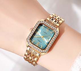 Classic Full Diamond Square Link Bracelet Watch