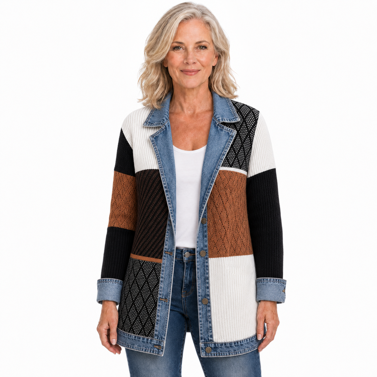 Women's Denim-Trim Knit Jacket