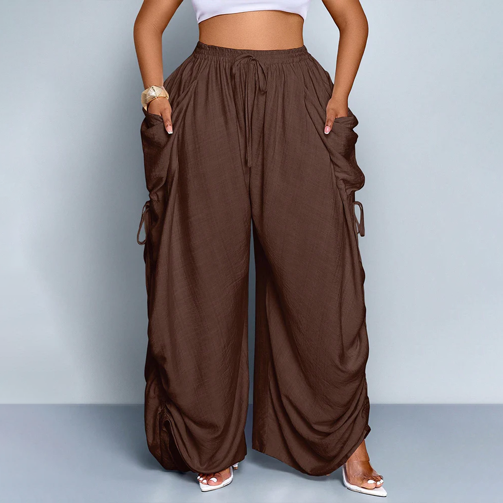 Wide Leg Loose Casual Pants with Waist Tie and Side Pockets
