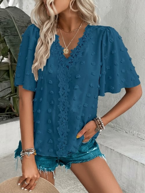 🔥 Elegant Swiss Dot Lace Butterfly Sleeve Shirt