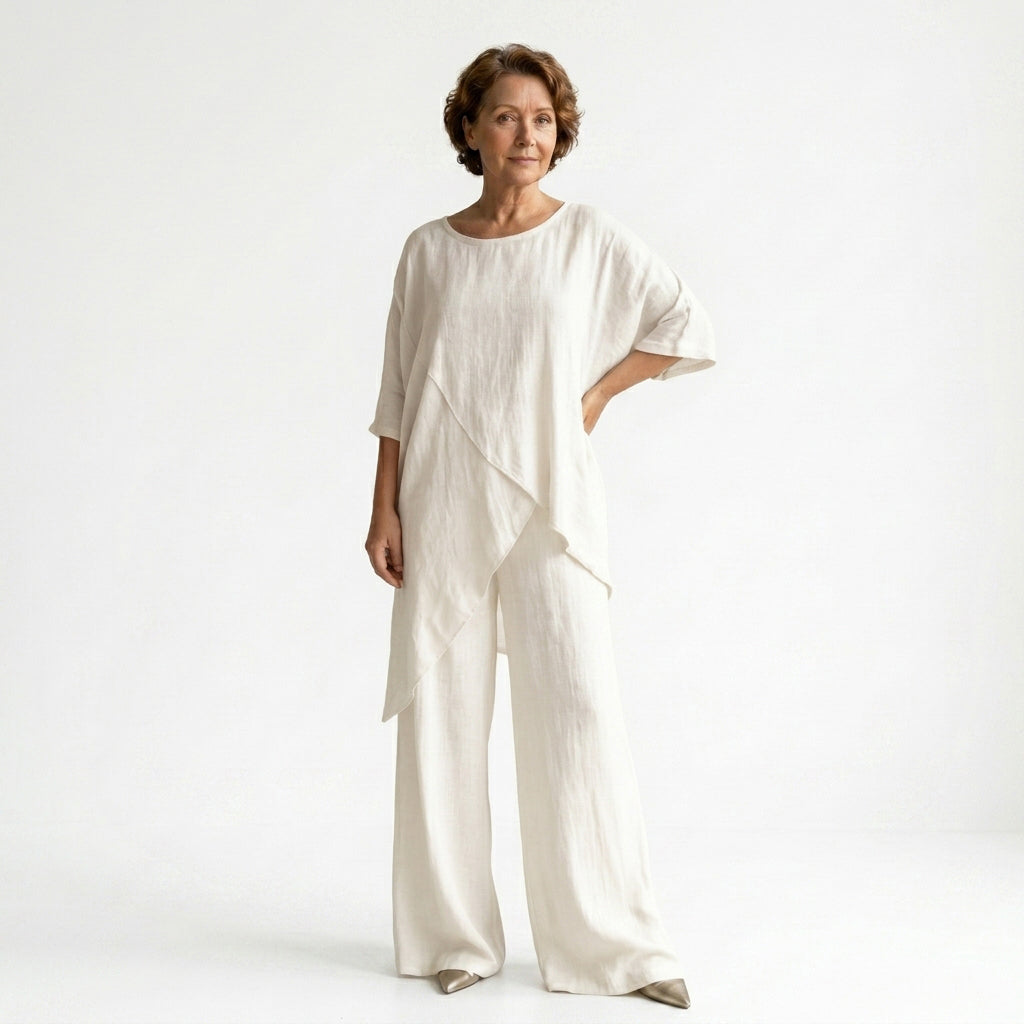 Asymmetrical Linen Cotton Two Piece Set