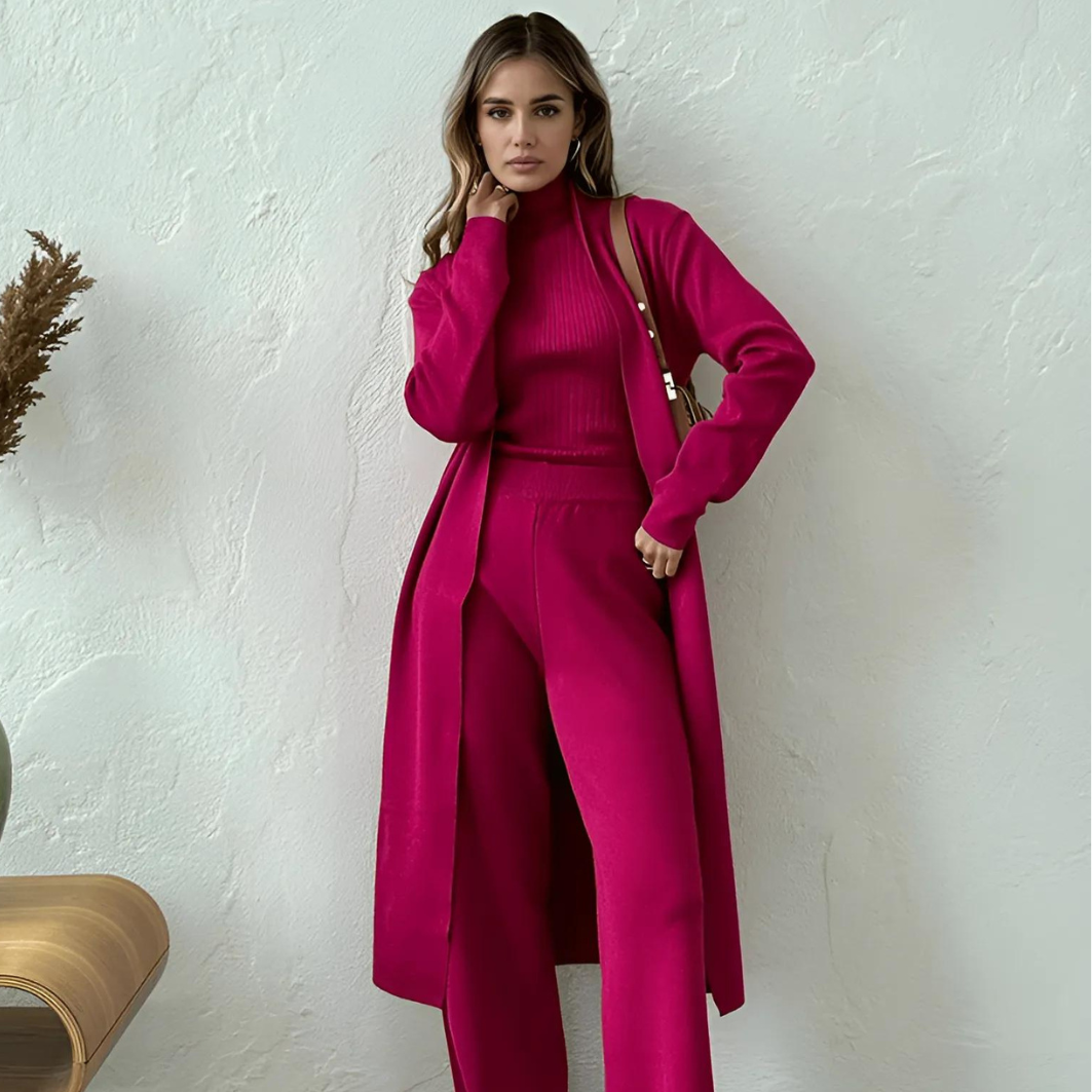 Women’s 3-Piece Knit Lounge Set – Cardigan, Tank & Wide Leg Pants