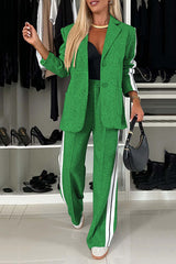 Women’s Two-Piece Blazer & Pants Set – Striped Business Casual Suit