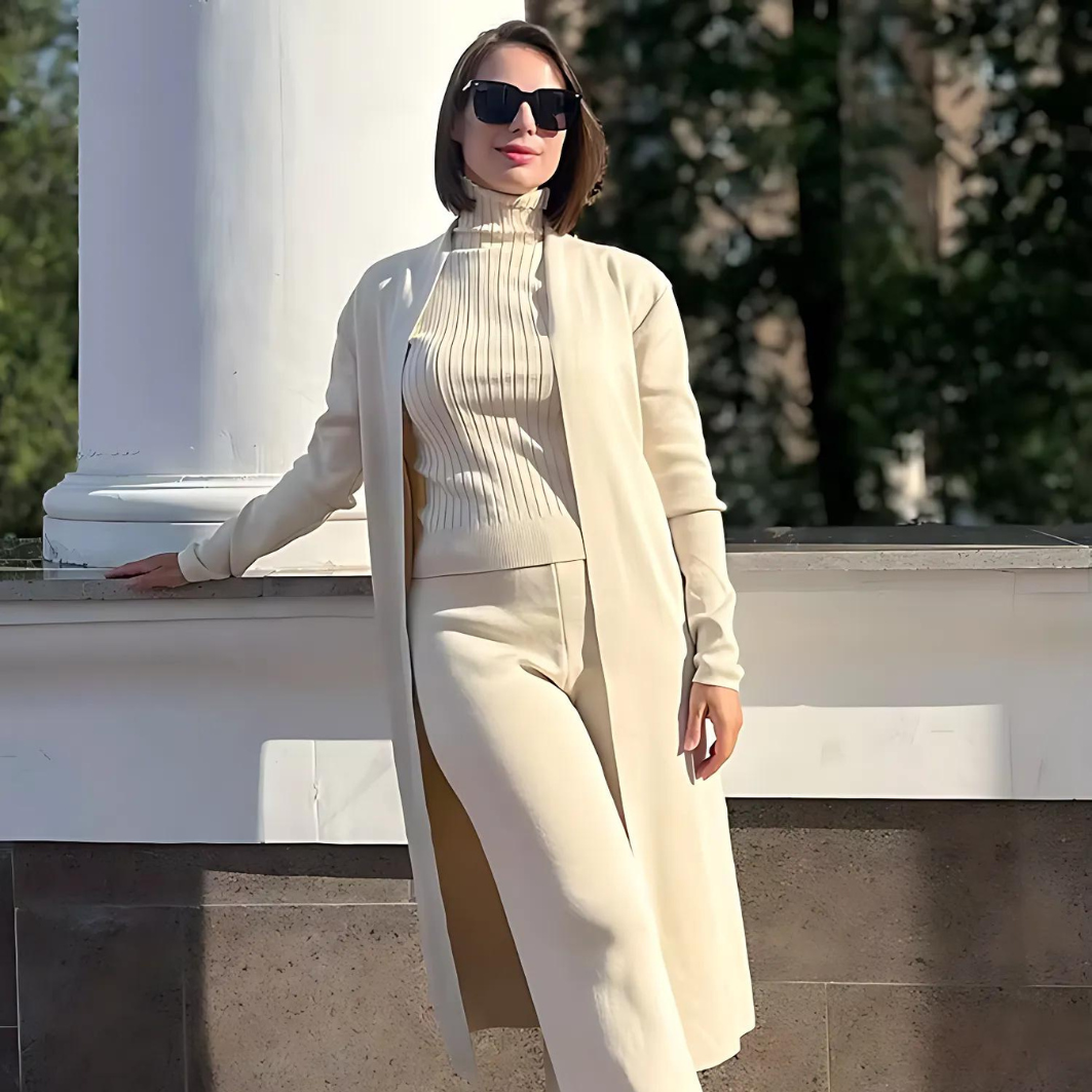 Women’s 3-Piece Knit Lounge Set – Cardigan, Tank & Wide Leg Pants