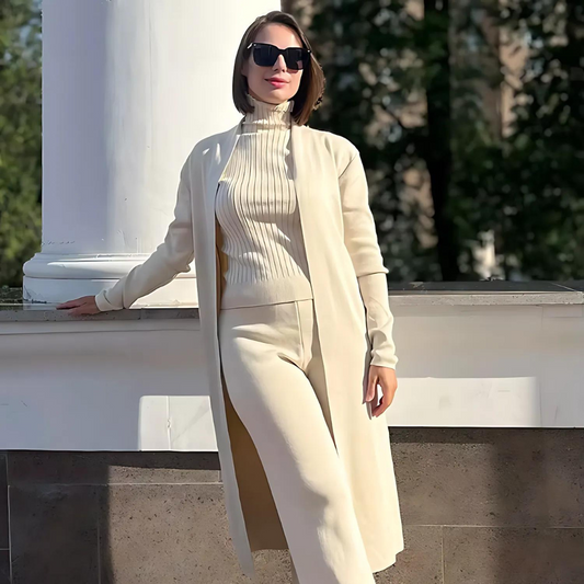 Women’s 3-Piece Knit Lounge Set – Cardigan, Tank & Wide Leg Pants