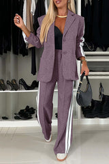 Women’s Two-Piece Blazer & Pants Set – Striped Business Casual Suit