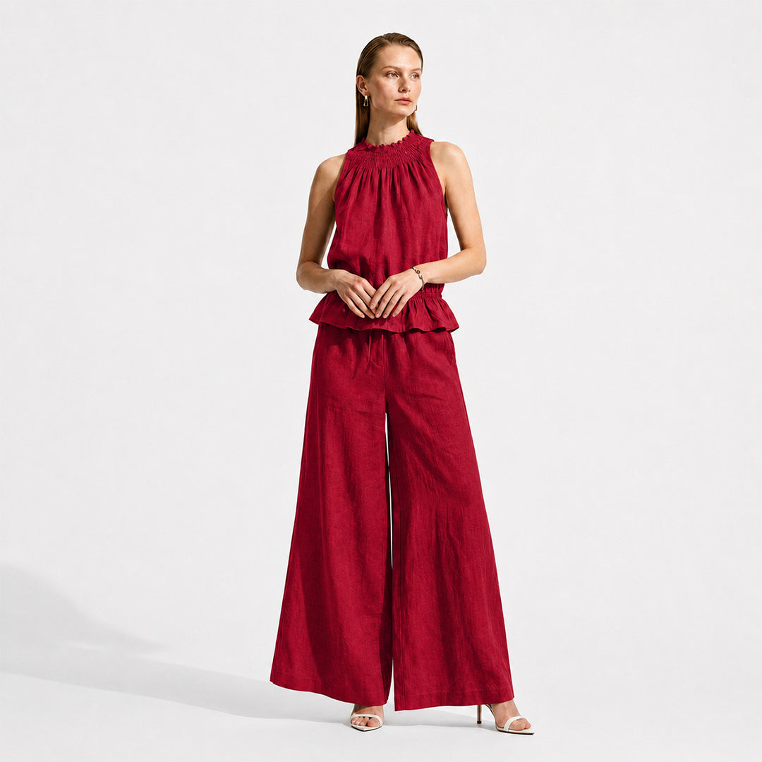 Bohemian Ruffled Linen-Cotton Two-piece Outfit