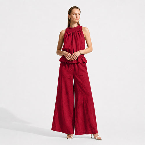 Bohemian Ruffled Linen-Cotton Two-piece Outfit