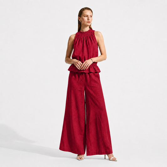 Bohemian Ruffled Linen-Cotton Two-piece Outfit