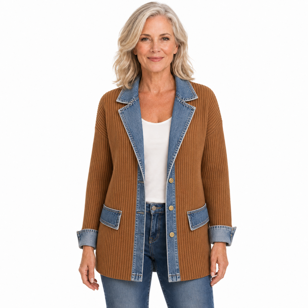 Women's Denim-Trim Knit Jacket