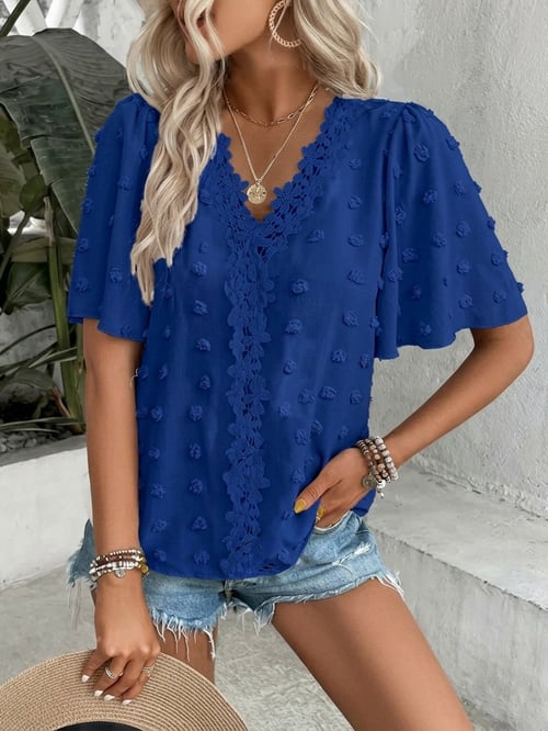 🔥 Elegant Swiss Dot Lace Butterfly Sleeve Shirt