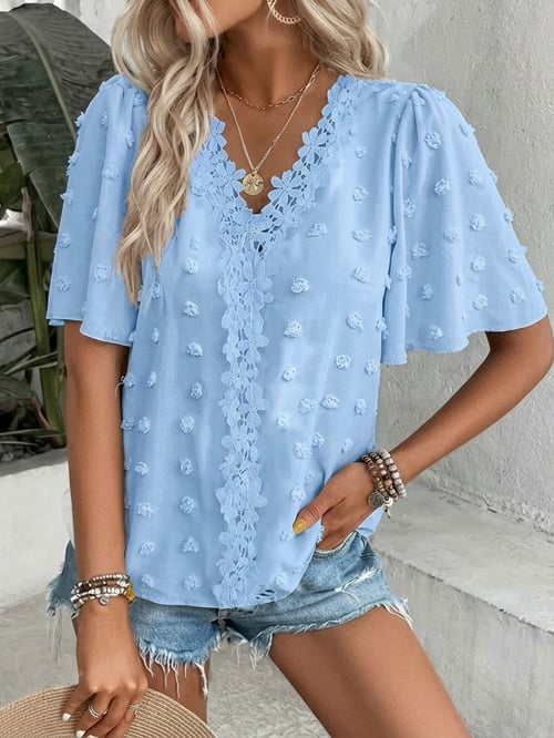 🔥 Elegant Swiss Dot Lace Butterfly Sleeve Shirt