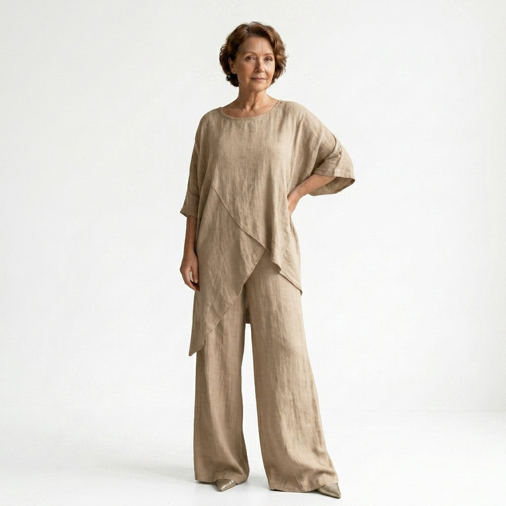 Asymmetrical Linen Cotton Two Piece Set
