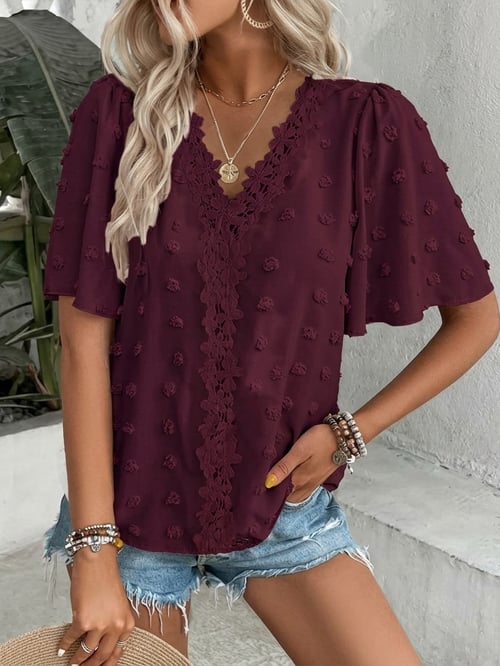 🔥 Elegant Swiss Dot Lace Butterfly Sleeve Shirt
