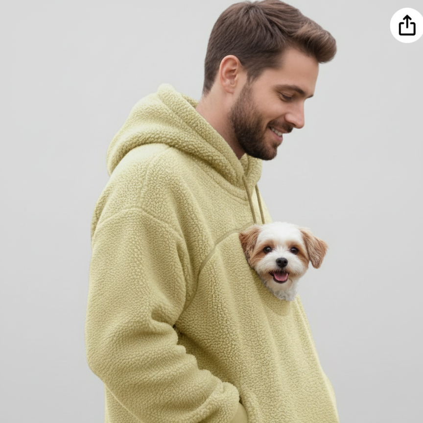 Unisex Oversized Fleece Front Pet Pouch Hoodie
