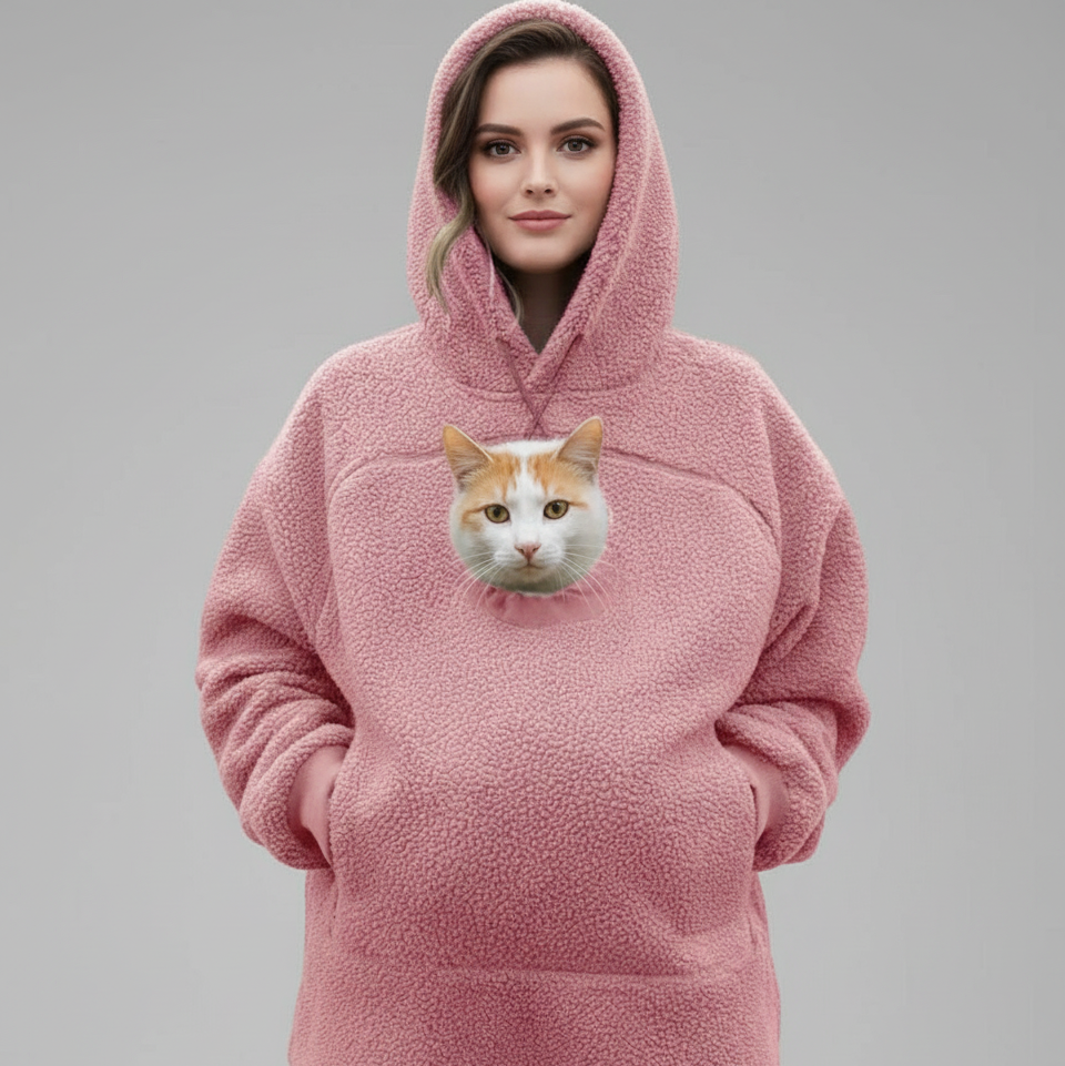 Unisex Oversized Fleece Front Pet Pouch Hoodie