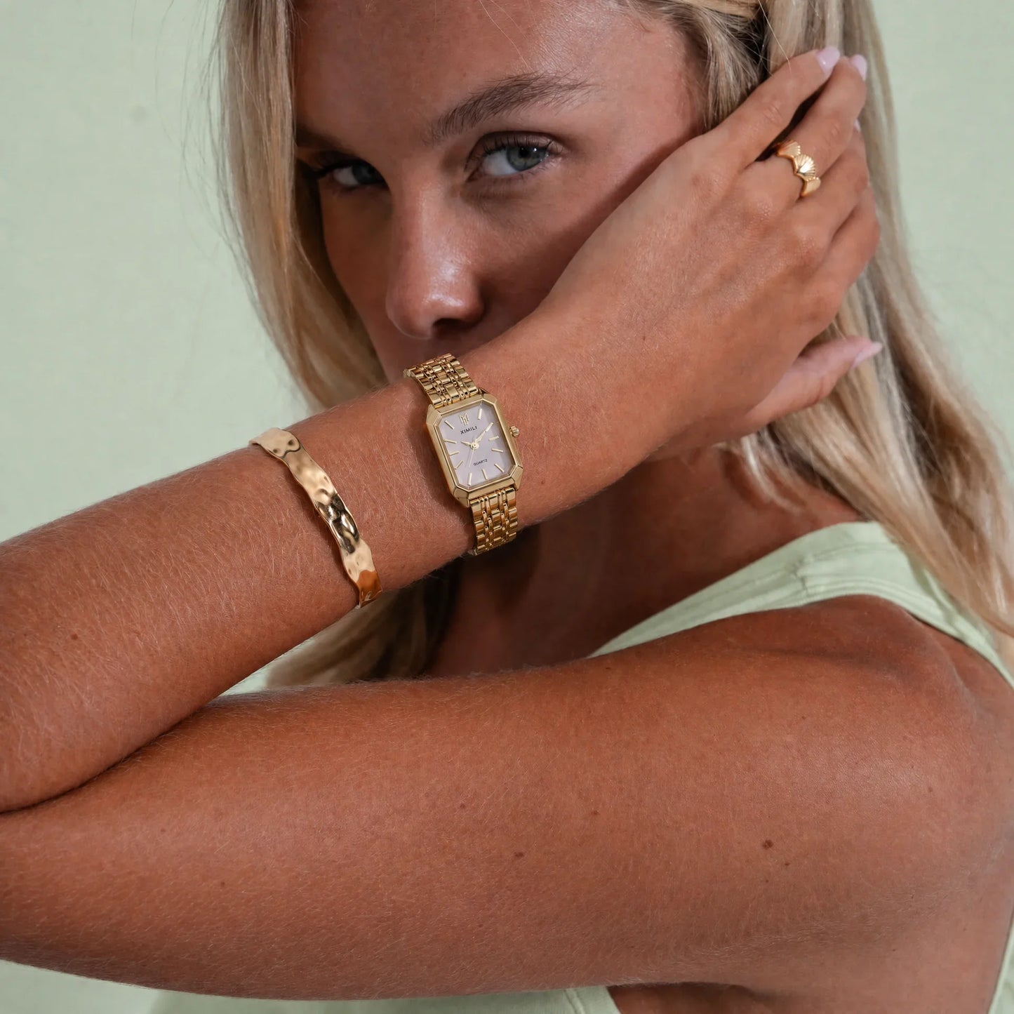 Classic Full Diamond Square Link Bracelet Watch