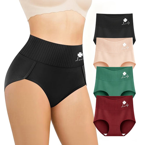 High-Waisted Clover Printed Milk Silk Briefs 4 Pack