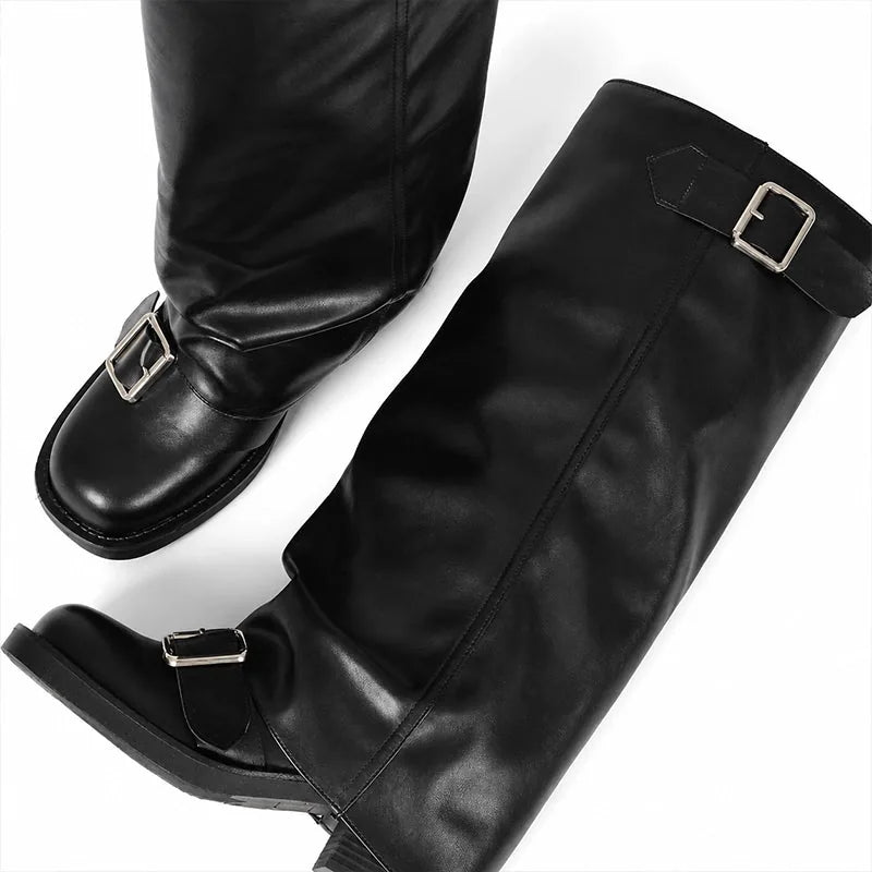 Women’s Round-Toe Buckle Knee-High Rider Boots