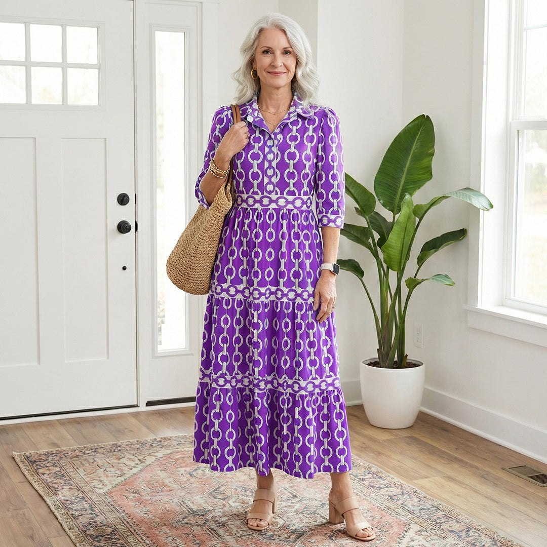 Lapel Printed Dress