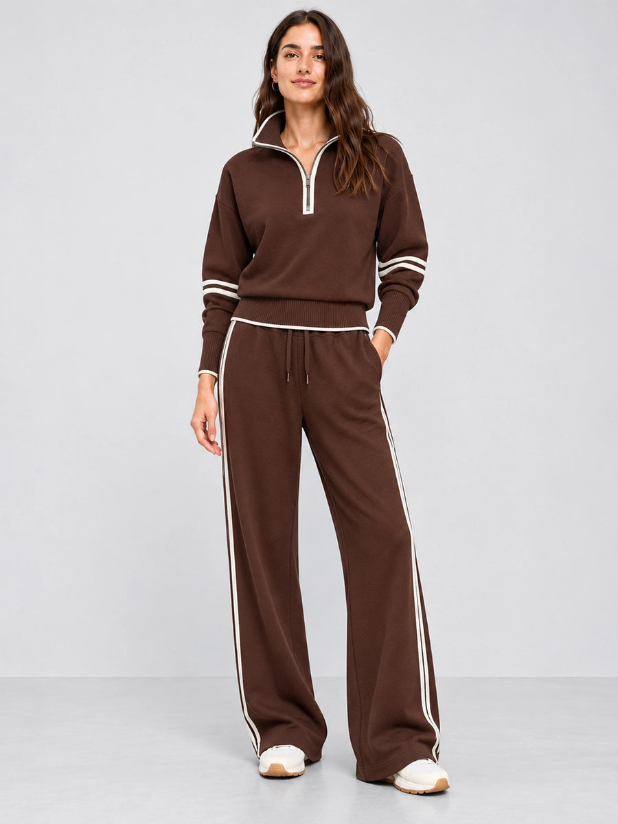 Women’s Stripe-Trim Knit Top and Wide-Leg Pants Set