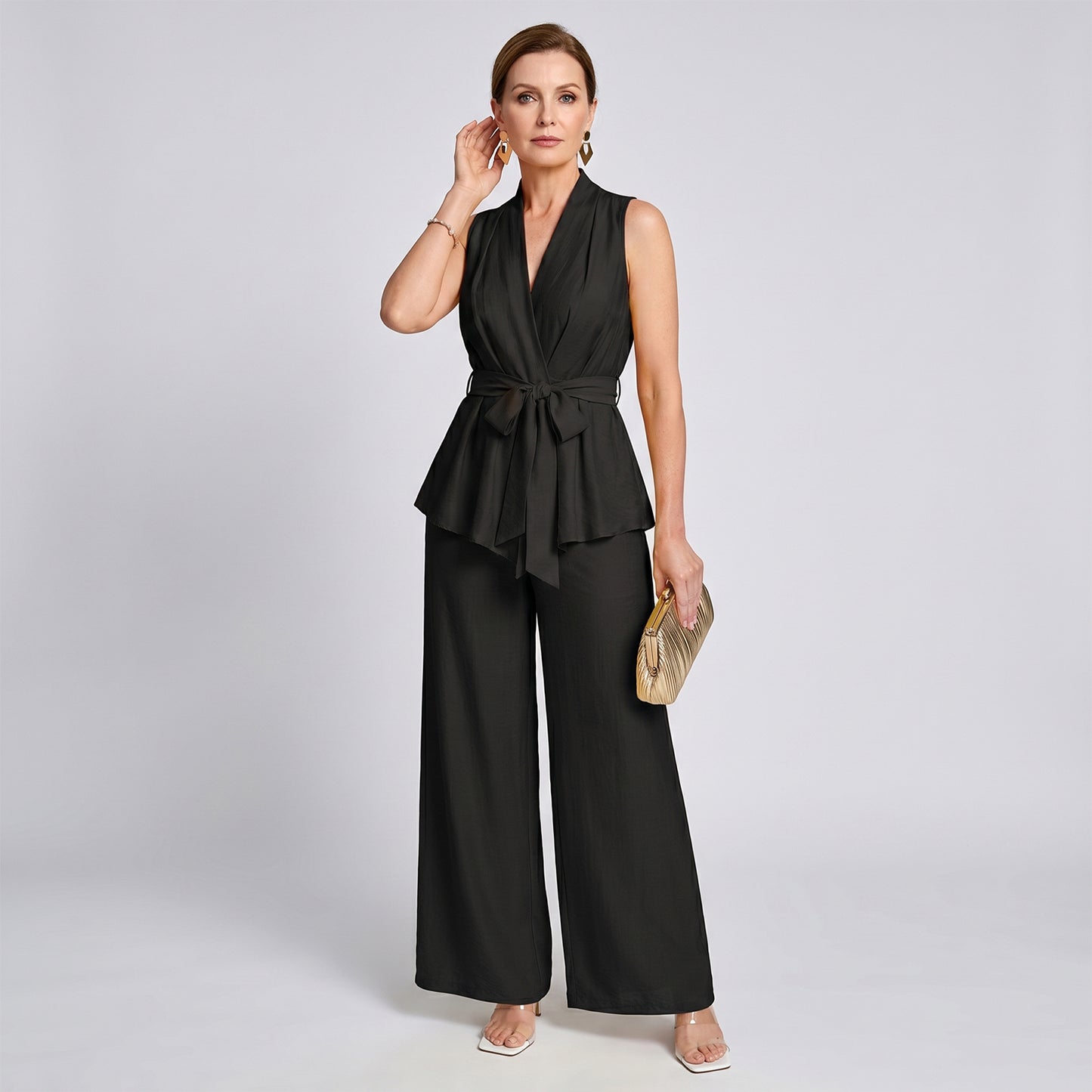 Sleeveless Knot Waist Top & Wide Leg Pants Set