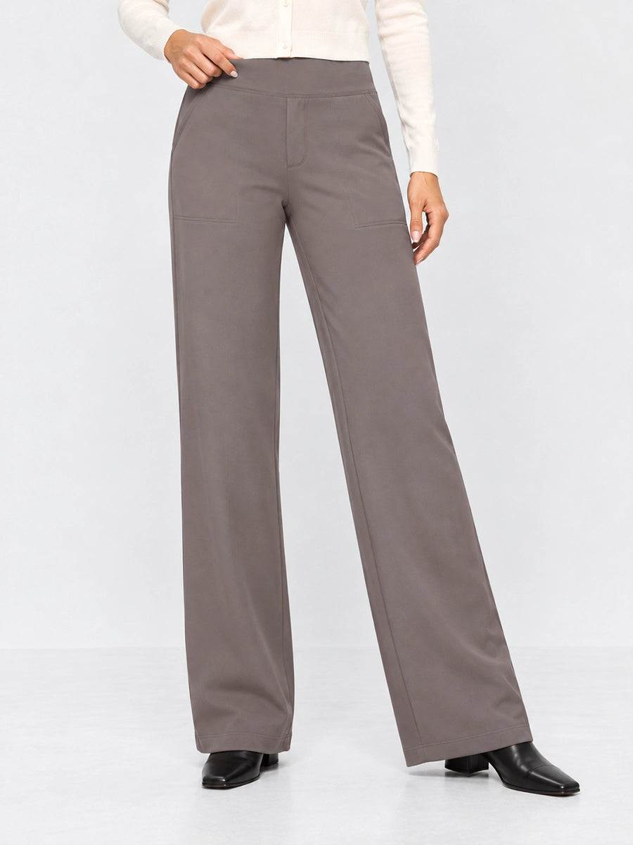 Fleece-Lined High-Waist Straight-Leg Pants for Chilly Days