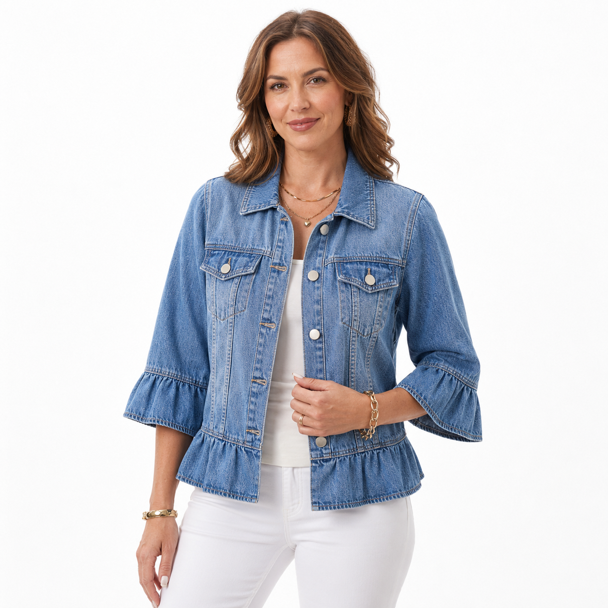 Women's Flutter-Sleeve Cropped Denim Jacket