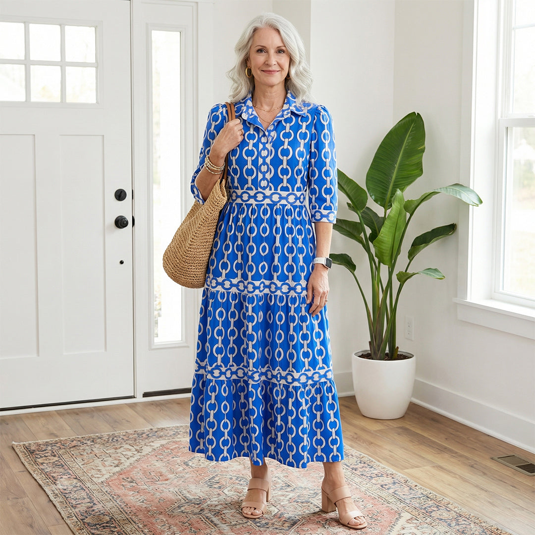 Lapel Printed Dress