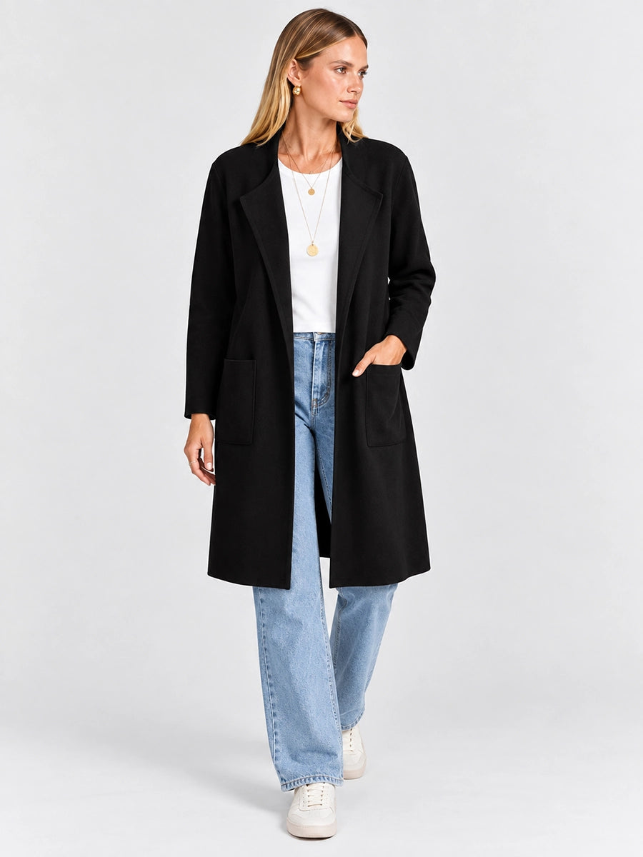 Women's Long Wool-Look Cardigan Coat with Pockets
