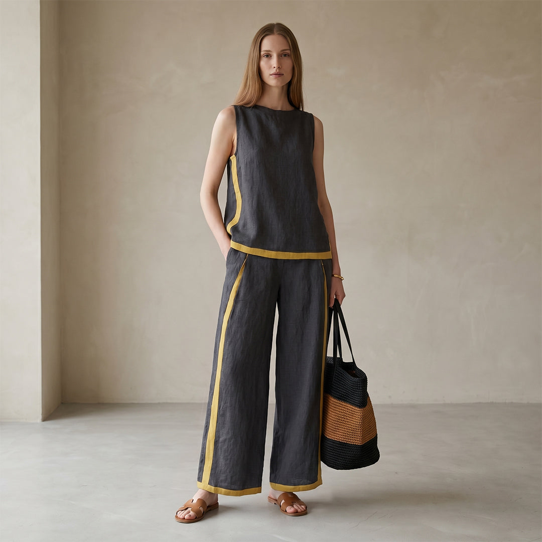 Casual Sleeveless Top & Wide Leg Pants Set