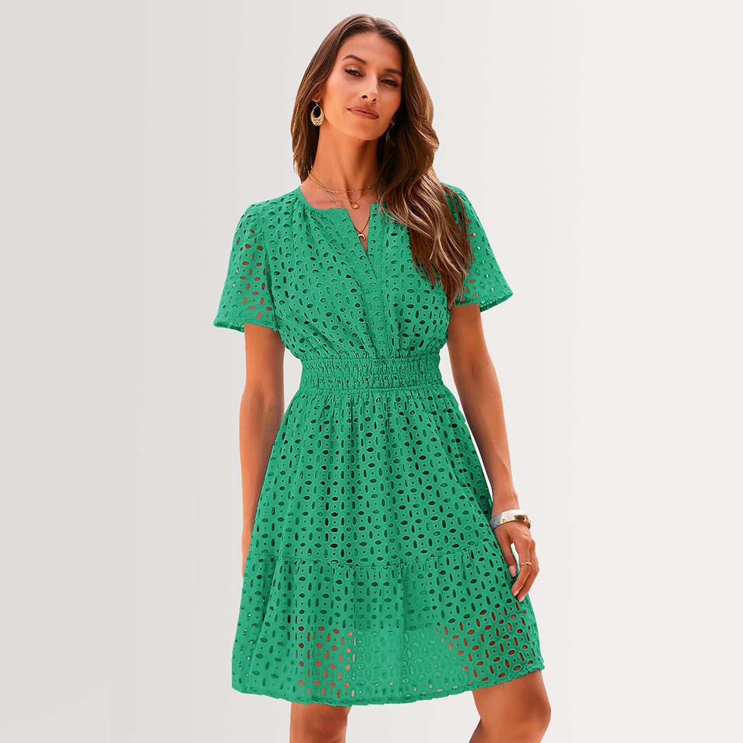Women Summer Short Dress V Neck Short