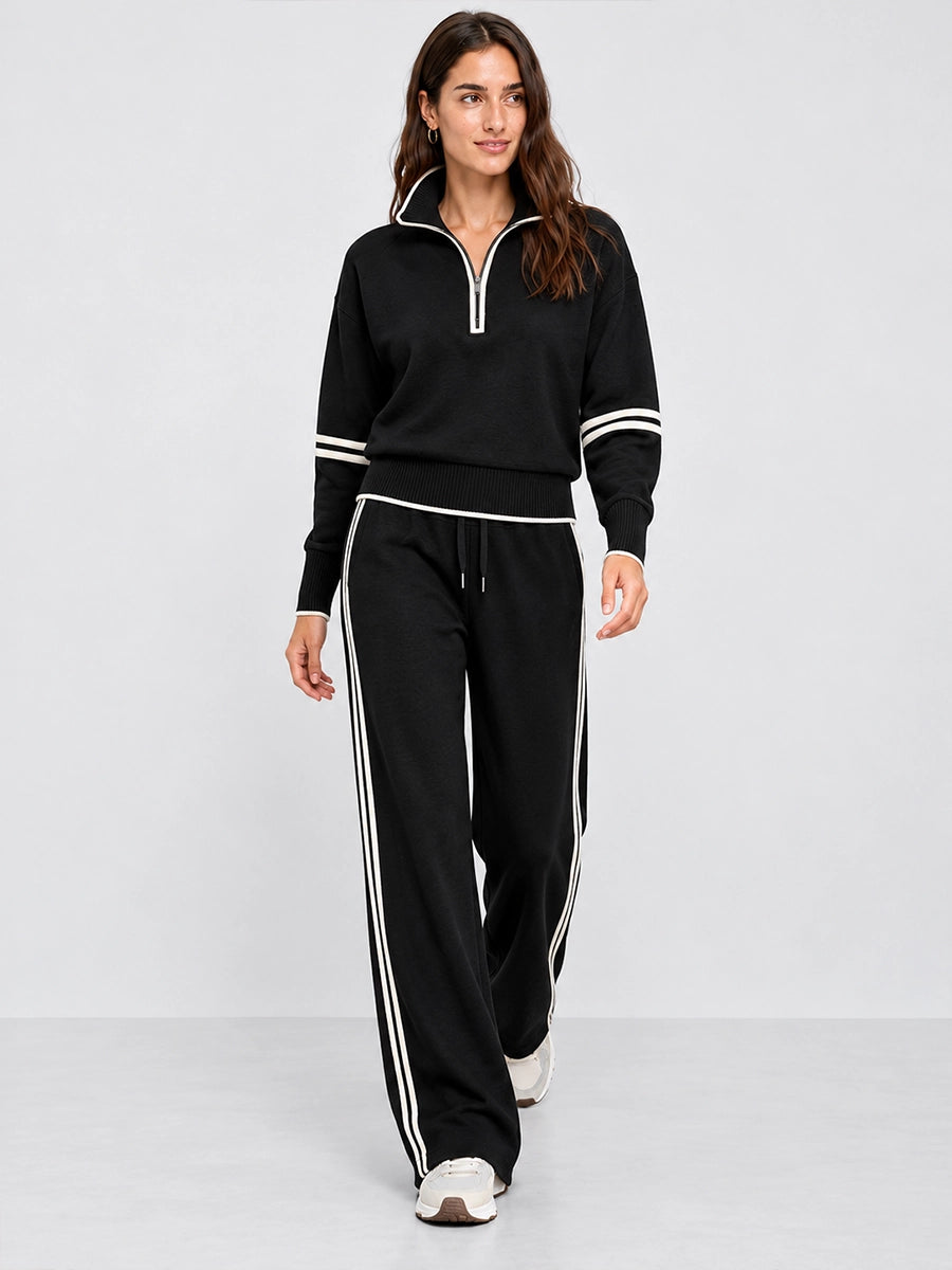 Women’s Stripe-Trim Knit Top and Wide-Leg Pants Set