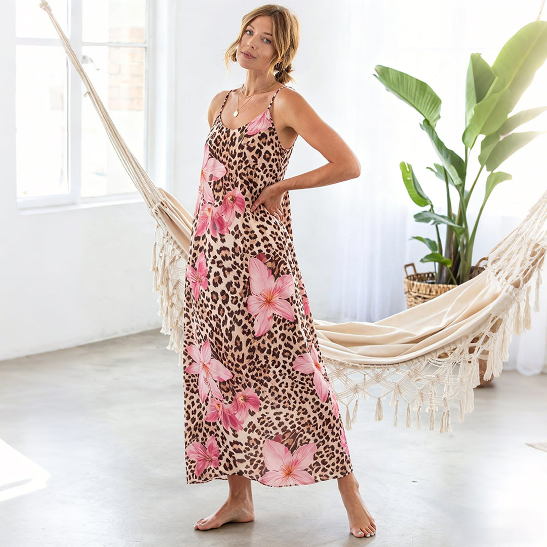 Women's Leopard Print Backless Cami Dress