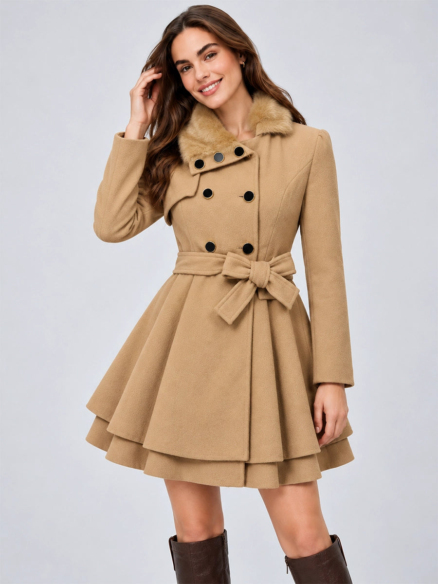Faux-Fur Collar Wool-Look Long Coat