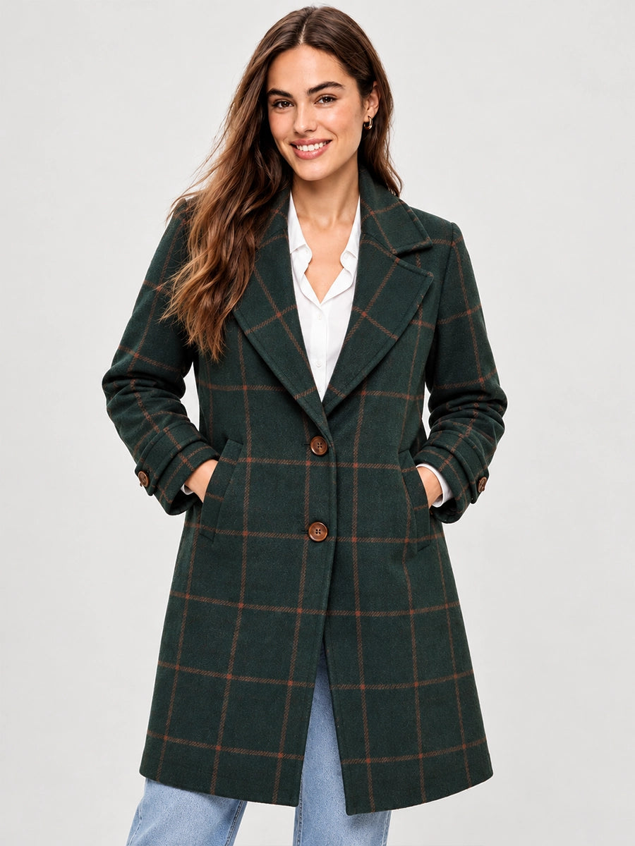Women’s Plaid-Look Long Coat for Cool-Weather Outfits