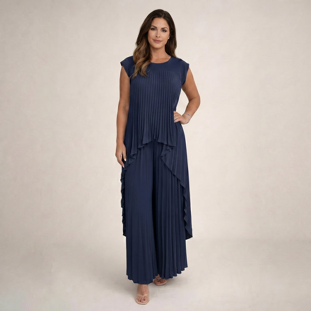 Pleated High Low Top & Trouser Two Piece Set