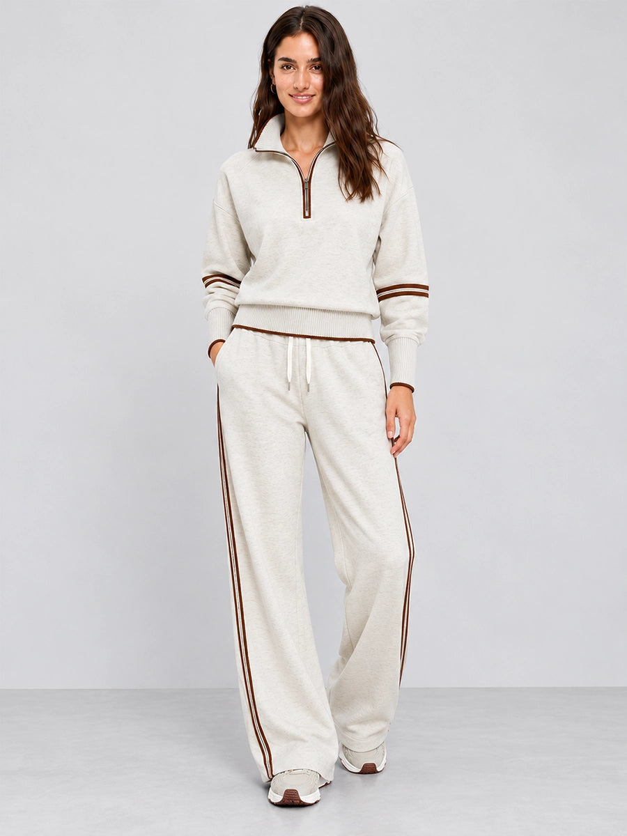 Women’s Stripe-Trim Knit Top and Wide-Leg Pants Set