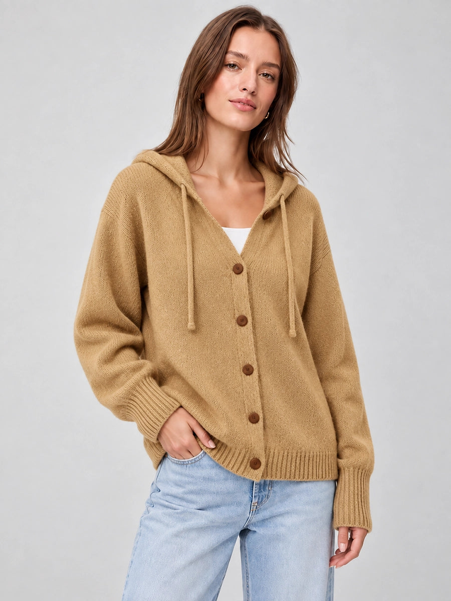Women's Button-Front Hooded Knit Cardigan