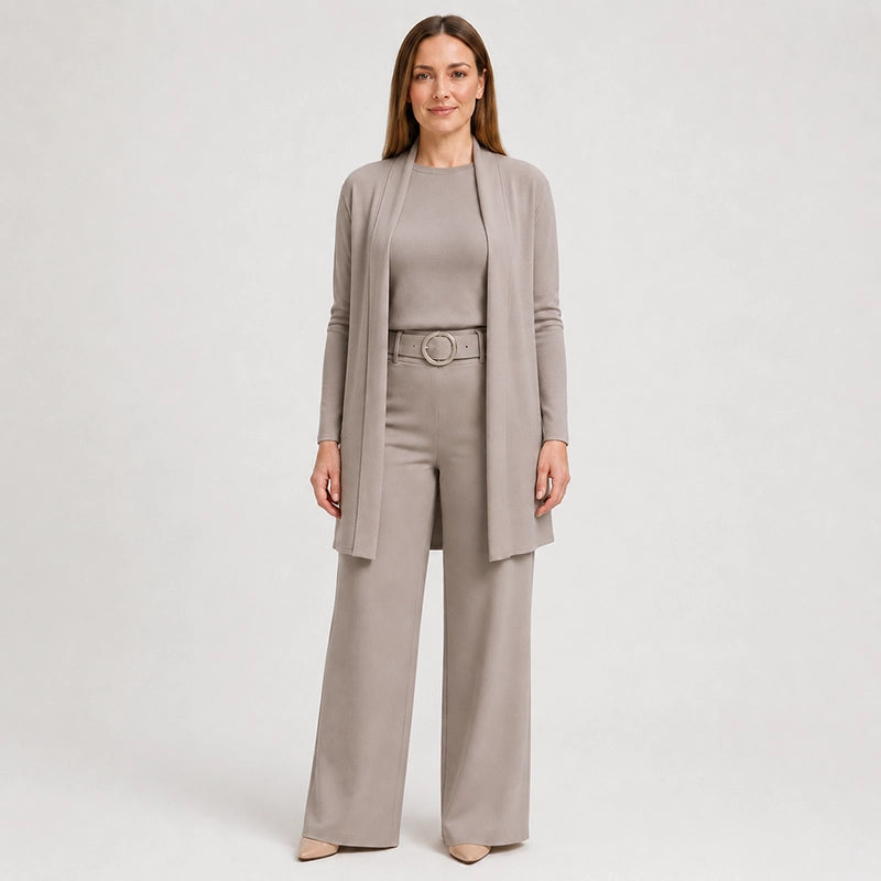3-Piece Ribbed Knit Travel & Lounge Set (Cardigan + Tank + Wide-Leg Pants)